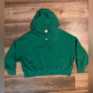 Nike Emerald Green Cropped Pullover Hoodie with White Swoosh